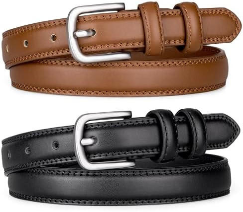 2 Pack Fashion Black Belts for Women Trendy, Women's Belts for Jeans with Silver Buckle | Amazon (CA)