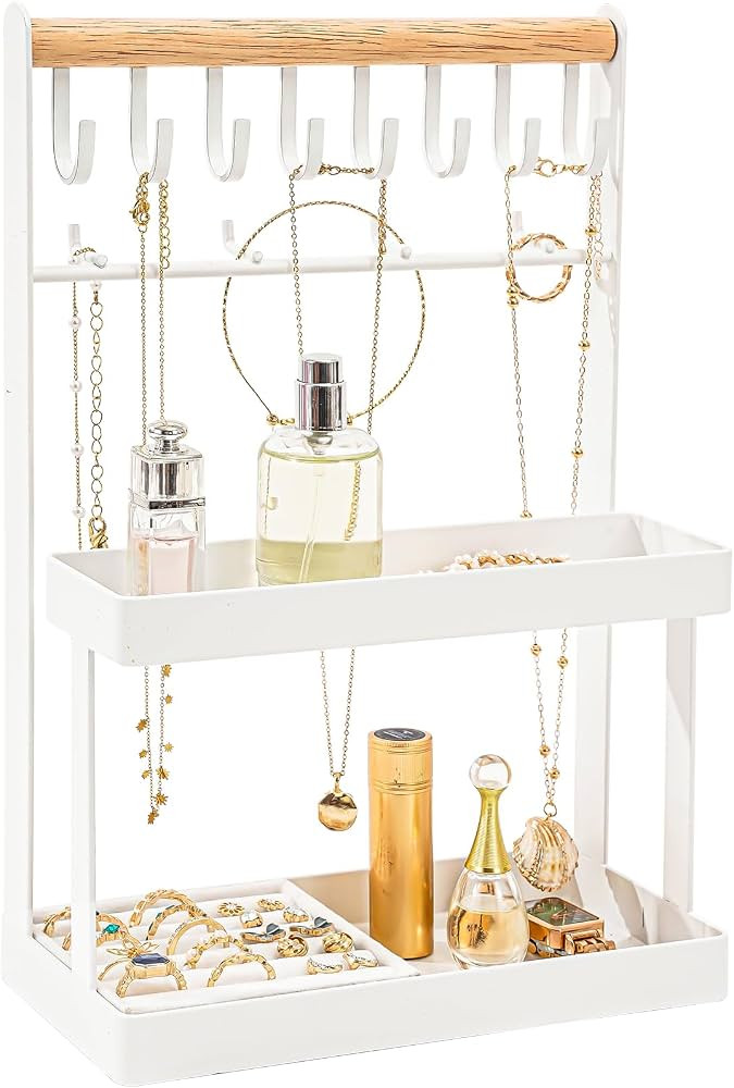Lolalet Jewelry Organizer Stand Holder, 4-Tier Cute Necklace Holder Stand Rack with 12 Hooks Plac... | Amazon (US)