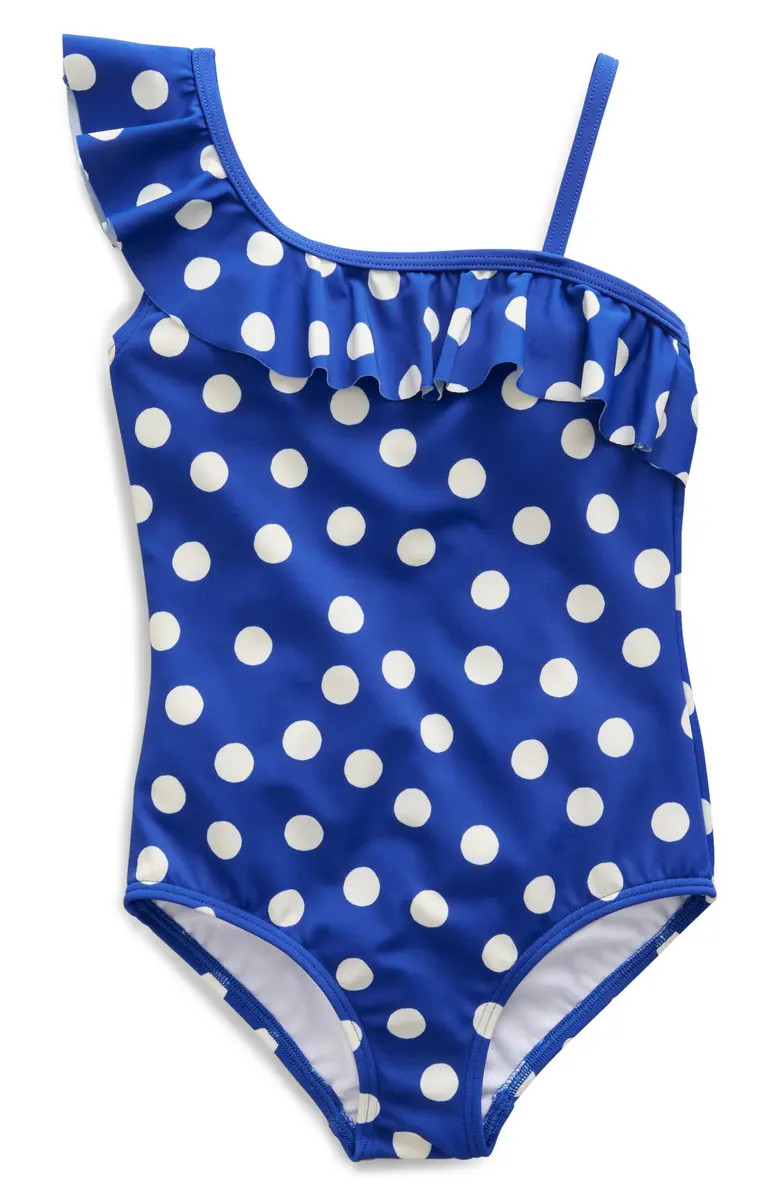 Mini Boden Kids' Polka Dot Ruffle One-Piece Swimsuit | Nordstrom | Nordstrom