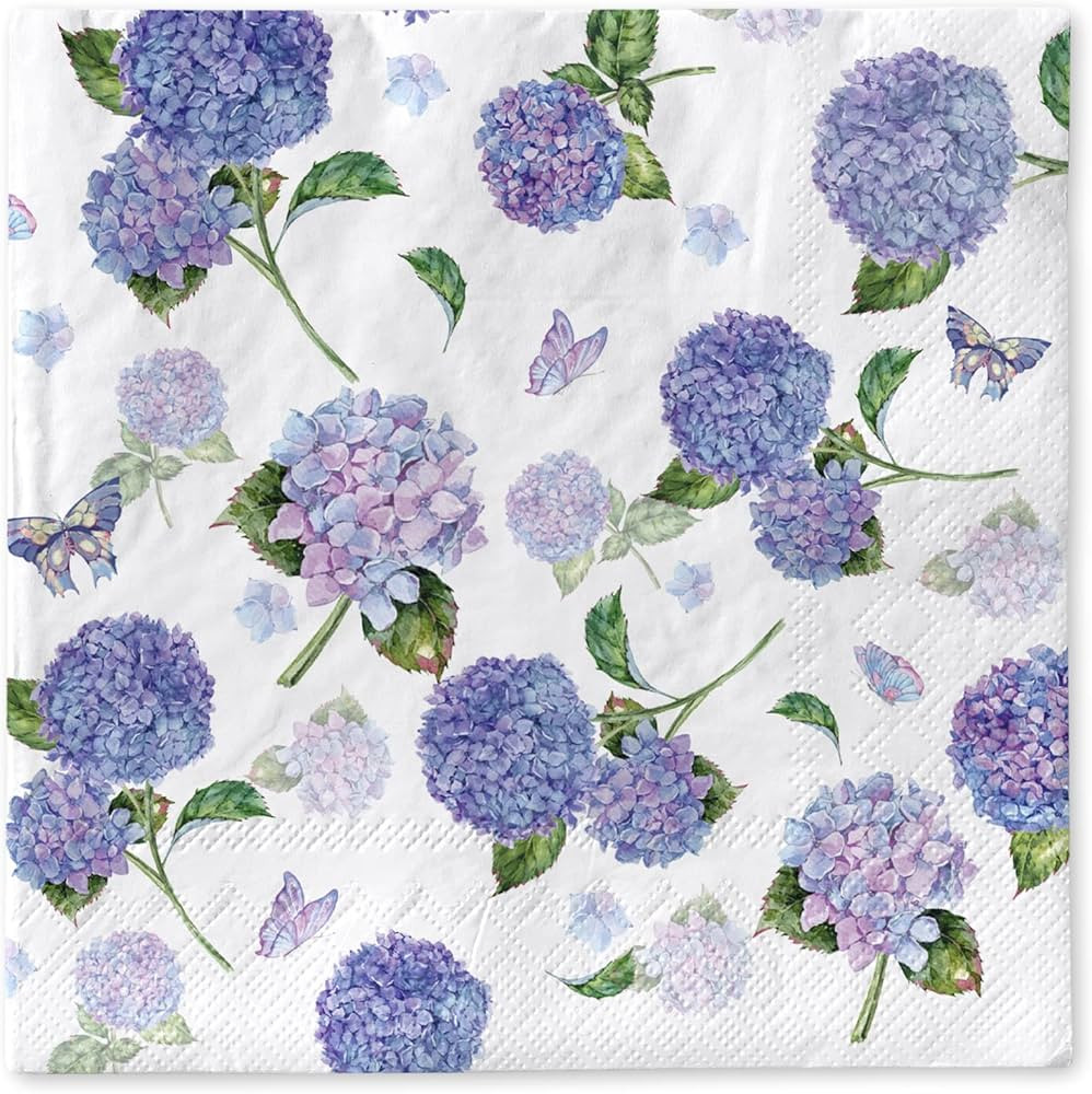80 Pack Hydrangea Flowers Paper Napkins Disposable Summer Luncheon Watercolor Floral Butterfly De... | Amazon (US)