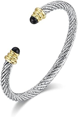 Twisted Cable Bracelet Designer Inspired Jewelry Antique Cable Wire Cuff Bracelets with Black Sto... | Amazon (US)
