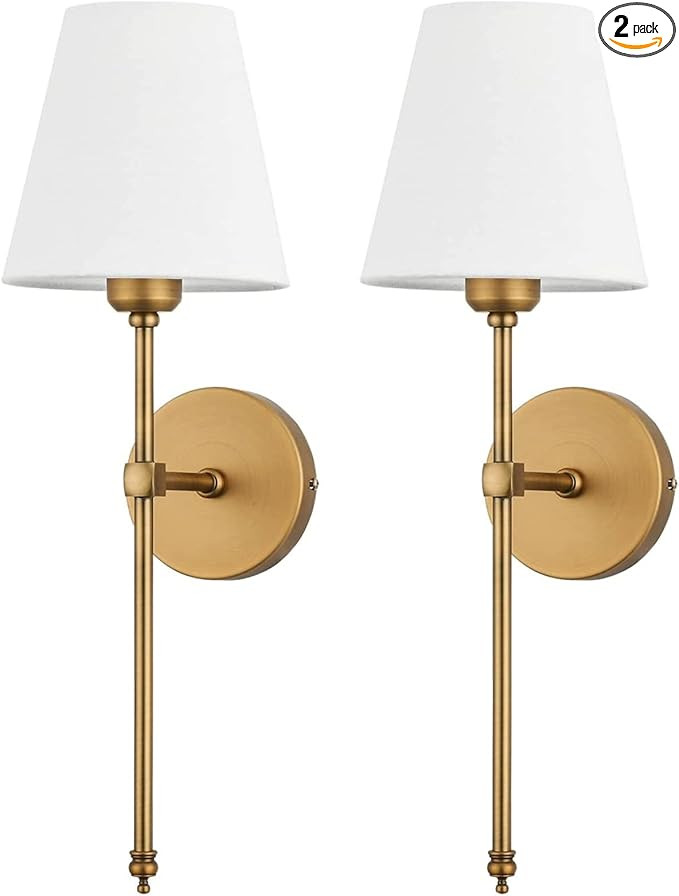 Bsmathom Wall Sconces Sets of 2, Hardwired Classic Brushed Brass Sconces Wall Lighting, Bathroom ... | Amazon (US)