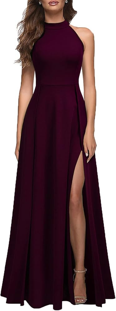 MUSHARE Women's Halter Neck Sexy Split Cocktail Party Maxi Long Formal Dress | Amazon (US)