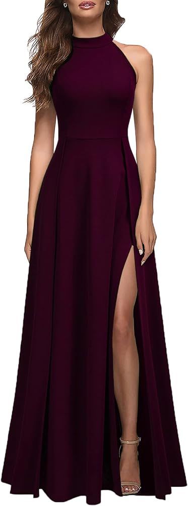 MUSHARE Women's Halter Neck Sexy Split Cocktail Party Maxi Long Formal Dress | Amazon (US)