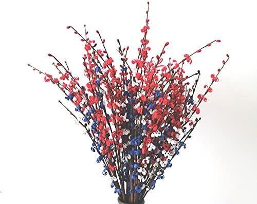10 PCS Artificial Flower Stems,Patriotic Flower Picks Red White Blue Faux Flowers for 4th of July... | Amazon (US)