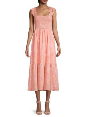 French Connection Diana Verona Smocked Tiered Midi Dress on SALE | Saks OFF 5TH | Saks Fifth Avenue OFF 5TH