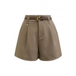 Solid Color Belted Shorts in Brown | Chicwish