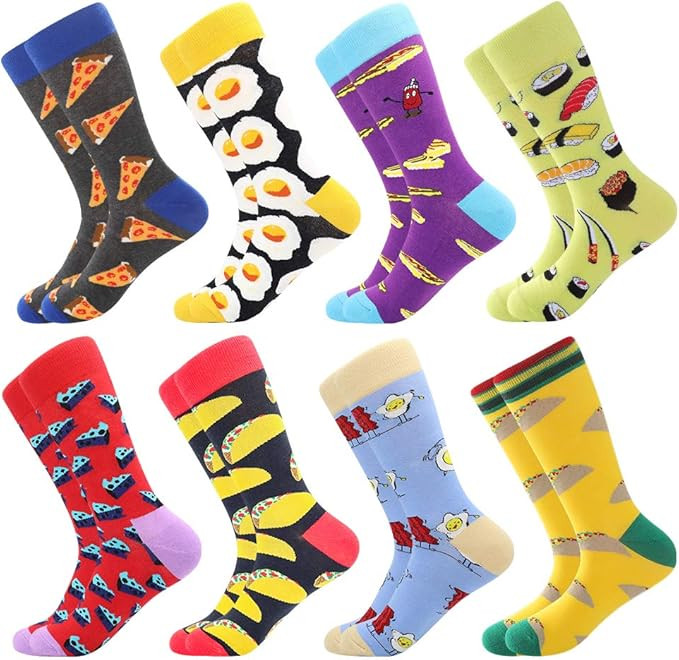 BONANGEL Mens Dress Socks Fun Funny Colorful Crazy Crew Dress Socks For Men 9-12 | Amazon (US)