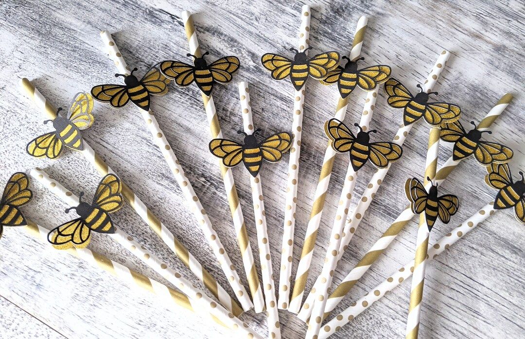 Set of 12 Bumblebee Paper Straws, Bee Birthday Straw,  Bee Baby Shower Straw, Bee straw Paper, Be... | Etsy (US)