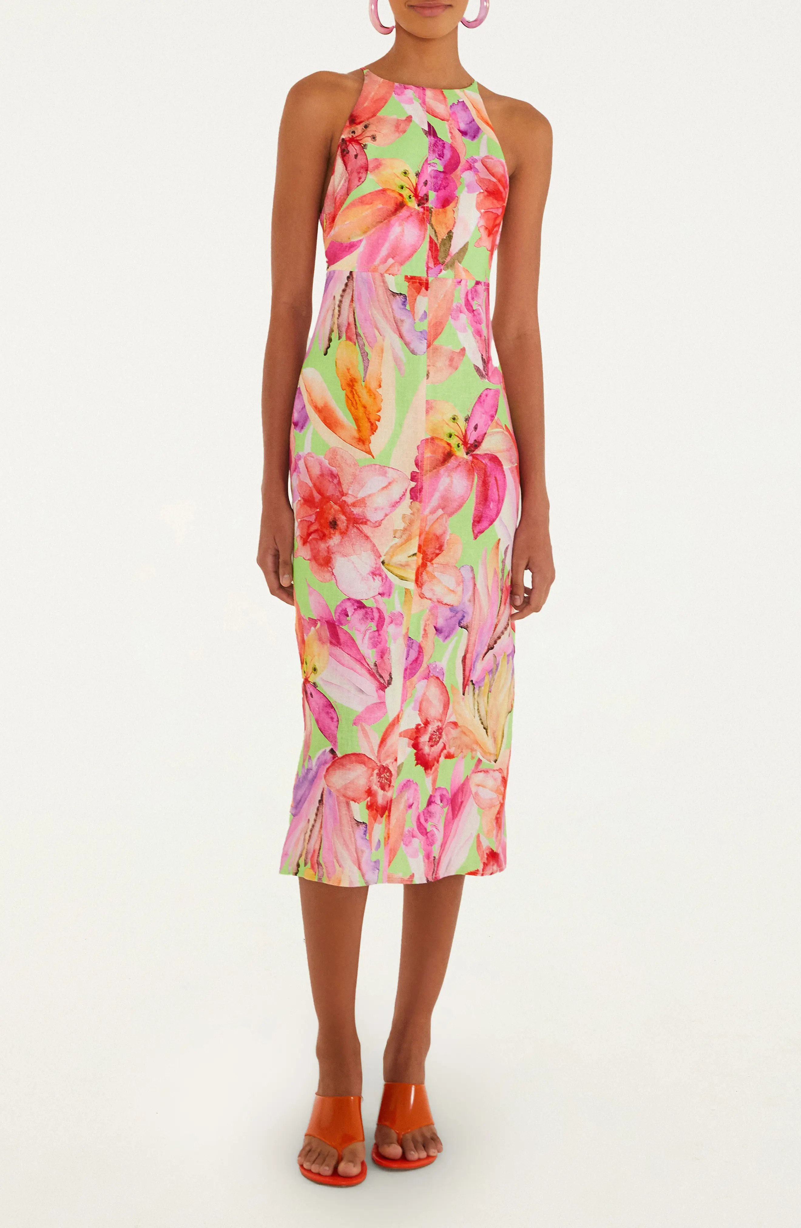FARM Rio Artsy Flora Linen Midi Dress (Women) | Nordstrom | Nordstrom