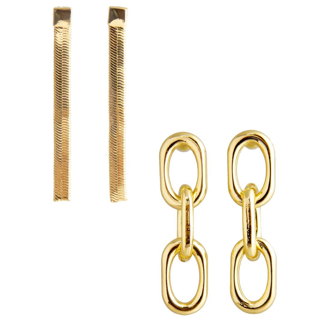 Seren Jewelry Gold Chains Earring Set for Women, Goldtone Fashion Earrings, 2 Pairs - Walmart.com | Walmart (US)