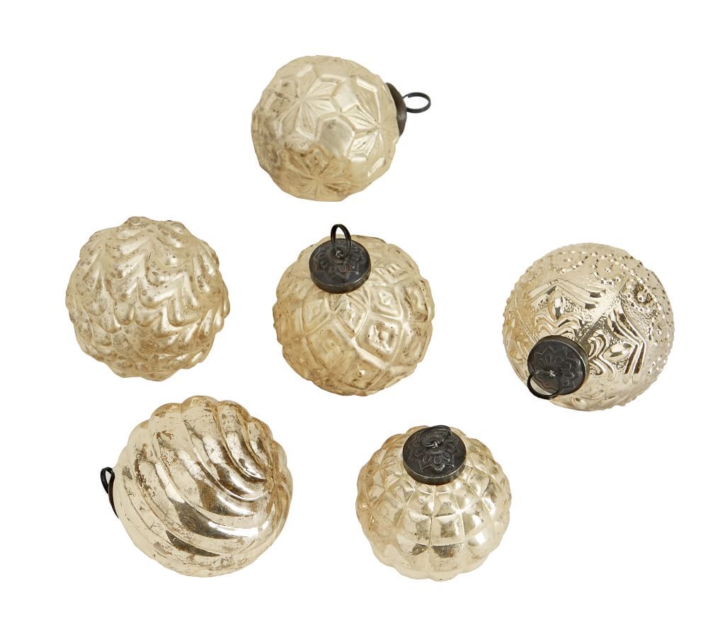 Mercury Glass Adorned Ornaments, Set of 6 - Gold | Pottery Barn (US)