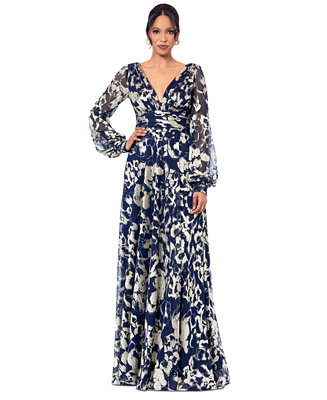 Women's Printed Blouson-Sleeve Maxi Dress | Macy's