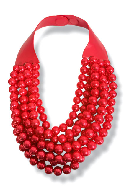 Carla Red Smooth Bead Statement Necklace | The Willow Tree