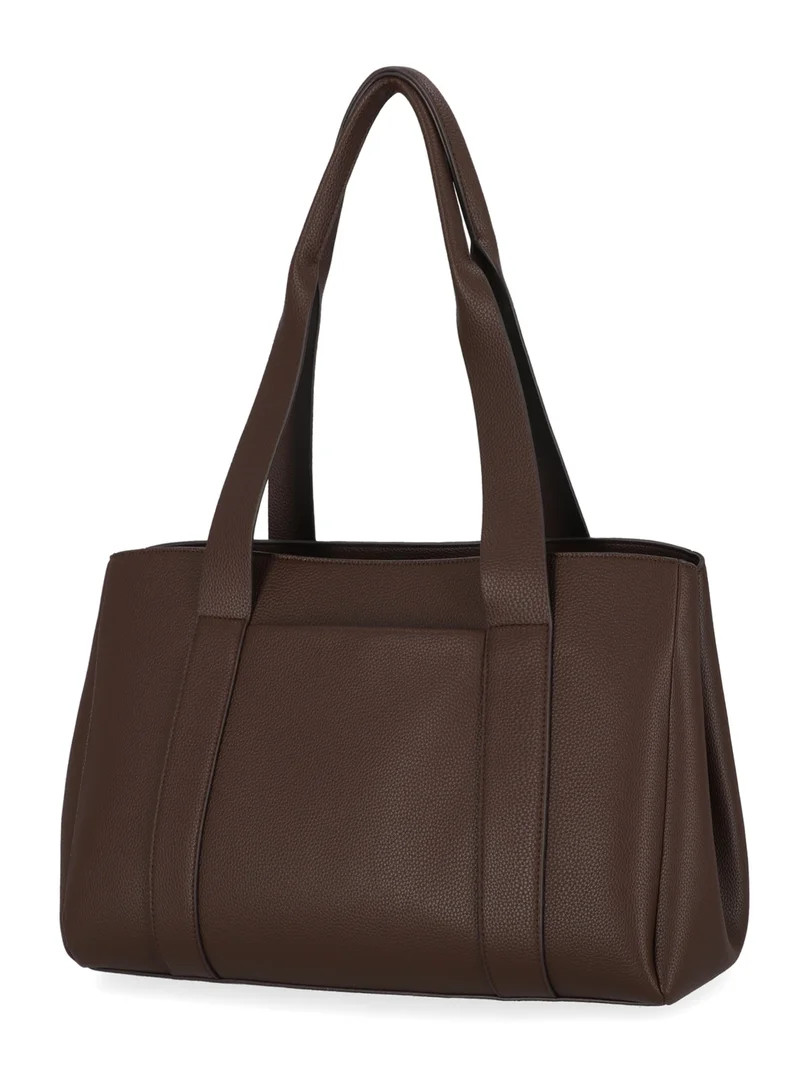 Free Assembly Women's Faux Leather Work Tote Handbag, Chocolate | Walmart (US)