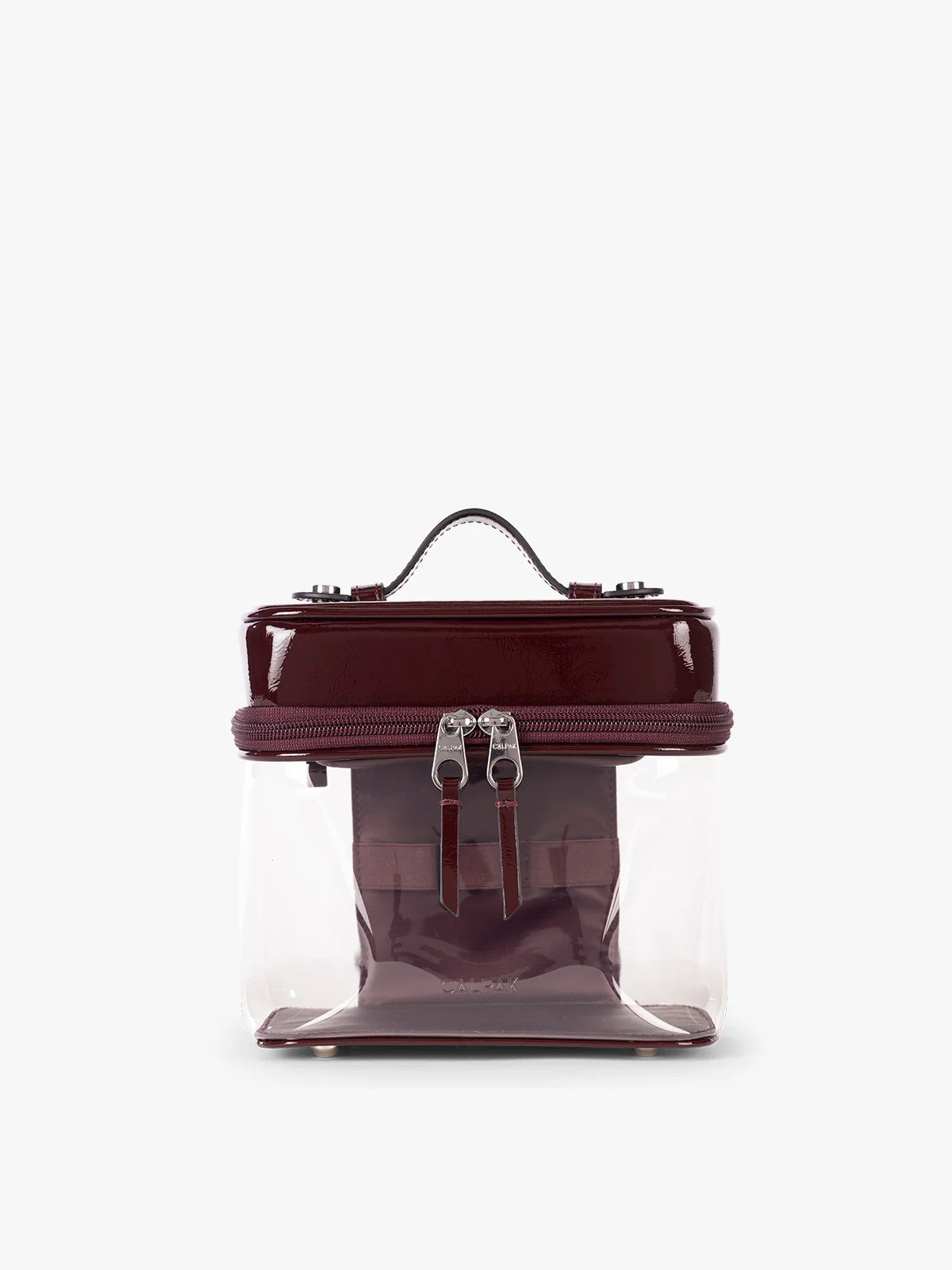 Clear Train Case With Top Compartment | Glazed Dark Cherry | CALPAK | Luggage & Travelware | CALPAK