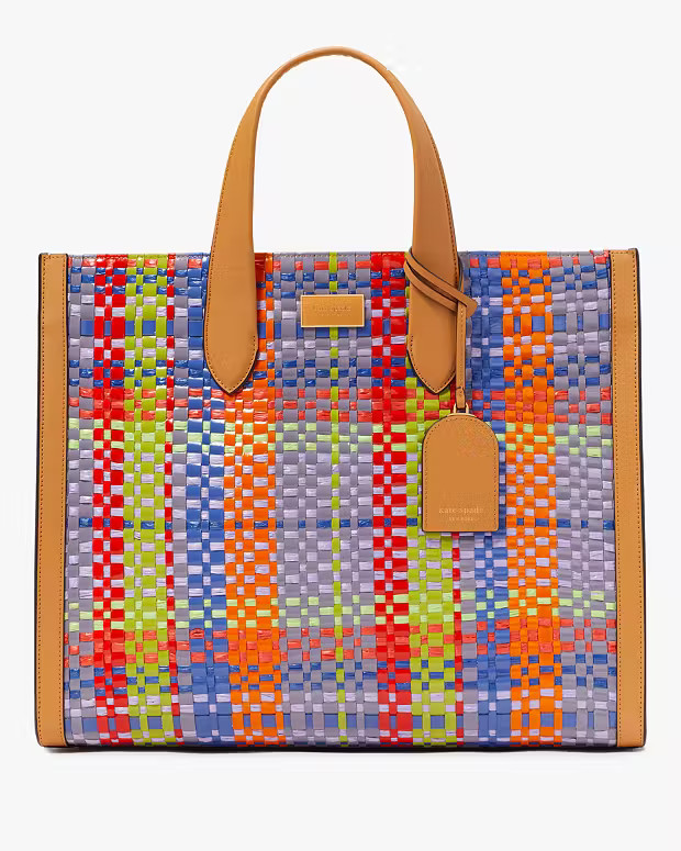 Manhattan Madras Plaid Woven Straw Large Tote | Kate Spade (US)