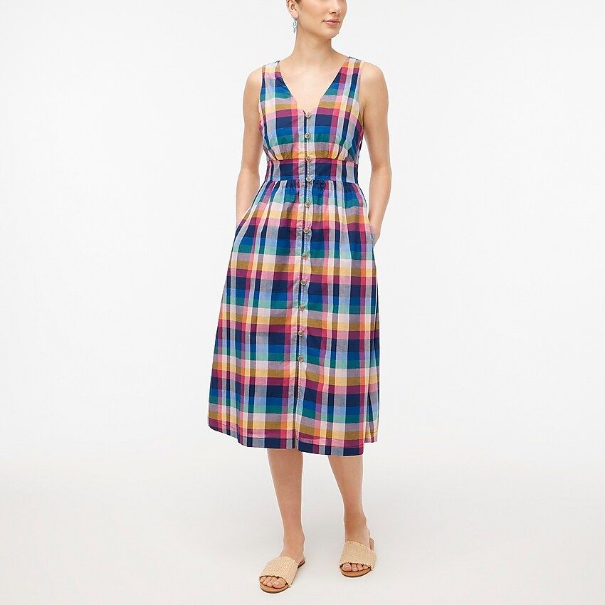 Mixed-plaid button-up midi dress | J.Crew Factory