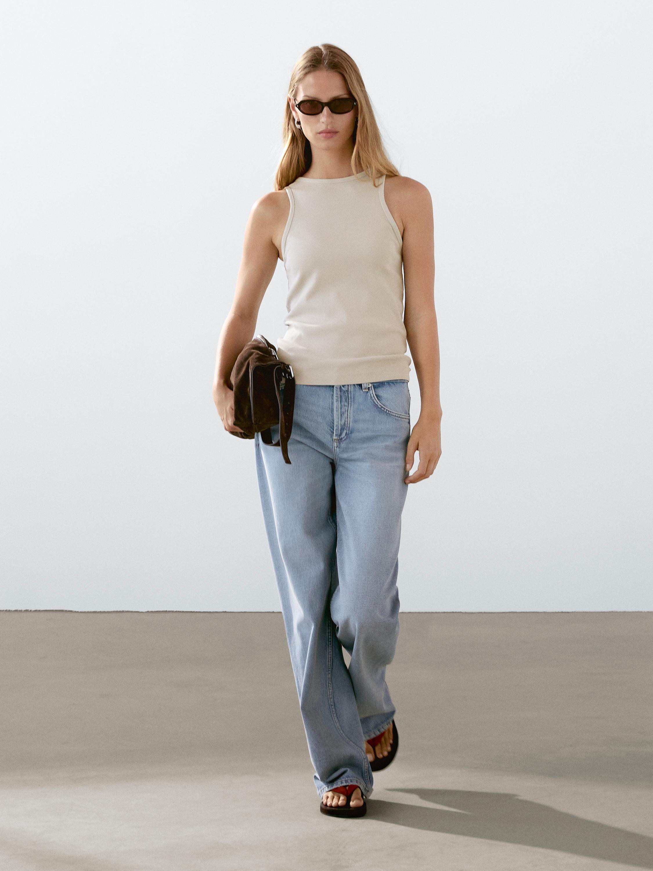 Cotton blend halter-neck top | Massimo Dutti UK