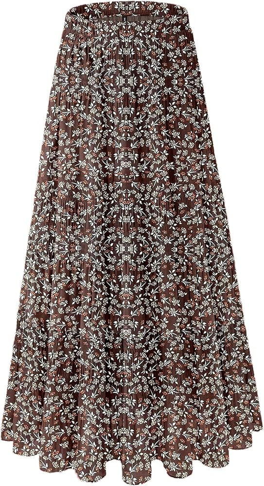 Women's Chiffon White Flowy Maxi Skirts Boho Summer Elastic Waisted Pleated A Line Long Skirt for... | Amazon (US)