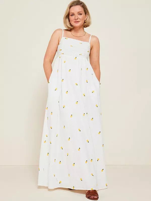V by Very X Laura Byrnes Cotton Seersucker Strappy Maxi Dress - White | Very (UK)