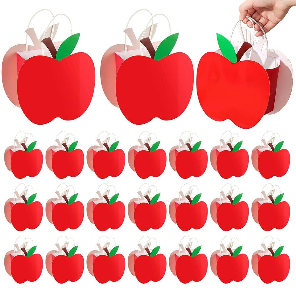 Kolldenn 24 Pack Red Apple Back to School Gift Bag with Handle Reusable First Day of School Treat... | Amazon (US)