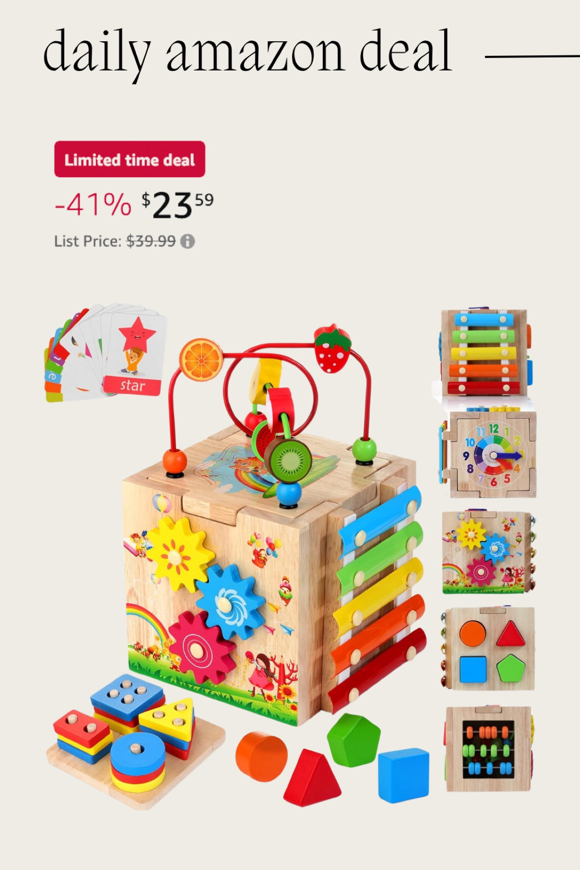Daily Amazon deal: wooden activity cube 

#LTKSummerSales #LTKSaleAlert #LTKKids