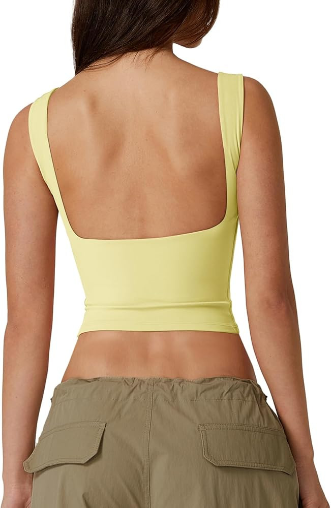 QINSEN Women's Sexy Open Back Sleeveless Crop Tank High Neck Slim Fit Cropped Tee Shirt Y2k Tops | Amazon (US)