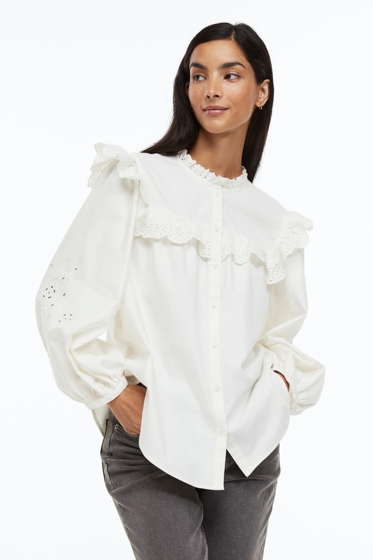 Ruffle-trimmed Blouse with Eyelet Embroidery | H&M (US + CA)