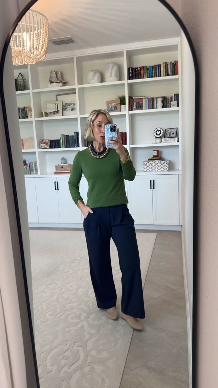 New Pants - from a favorite brand. ShiftReady Pleated Wide Leg Yoga-Work Pants - size XS, petite (needed S). 10 colors, 3 lengths. (“Dark Navy”). * Long-Sleeve Lightweight Crewneck Sweater - size small. 30+ colors.

#LTKSeasonal #LTKOver40 #LTKWorkwear