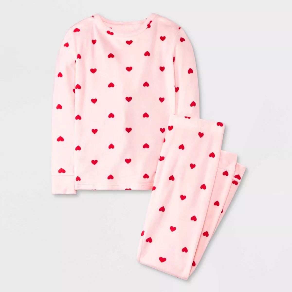 Girls' Valentine's Heart Long Sleeve Snuggly Soft Snug Fit Pajama Set - Cat & Jack™ Pink 14 | Target