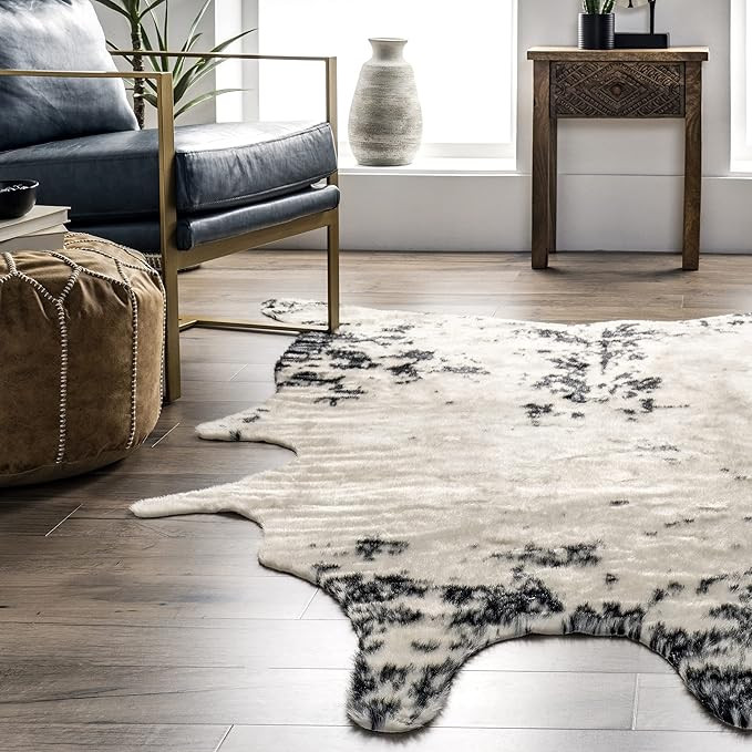 nuLOOM Marcia Machine Washable Faux Cowhide Area Rug, 3' 10" x 5', Black | Amazon (US)