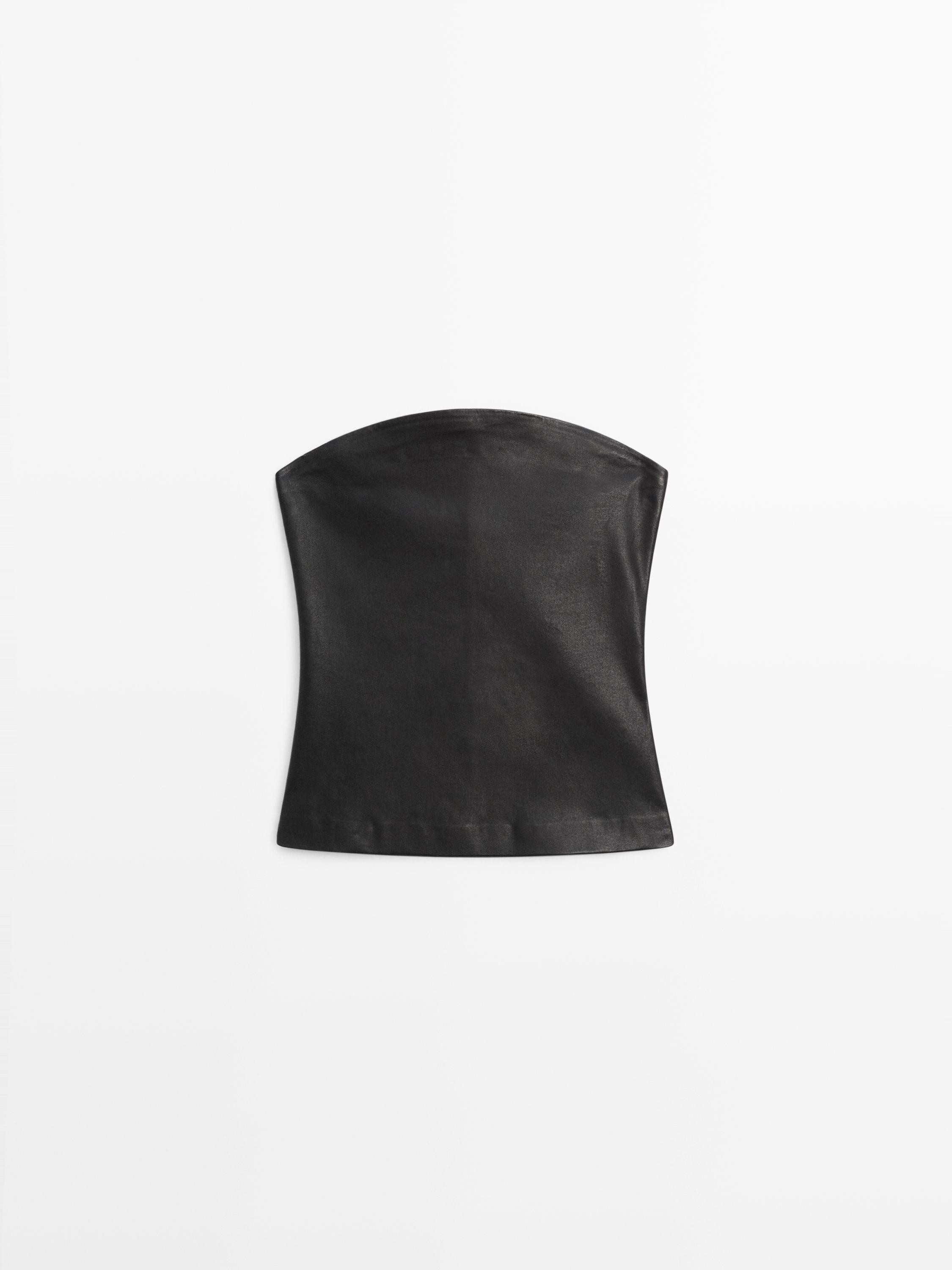 Nappa leather strapless top | Massimo Dutti UK