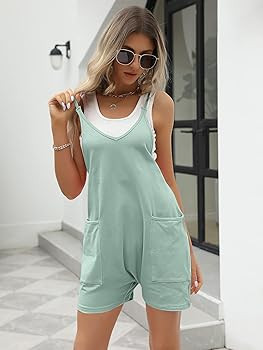 AUTOMET Women's Casual Sleeveless Shorts Jumpsuits with Pockets | Amazon (US)