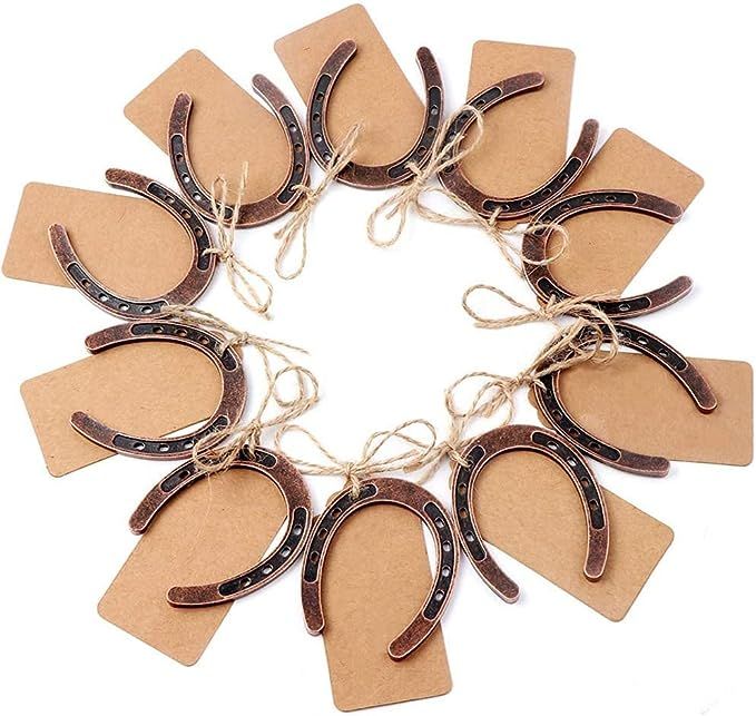 AerWo 20pcs Good Lucky Horse Shoes with Kraft Tag, Metal Mini Craft Horseshoes Decorations for Ru... | Amazon (US)