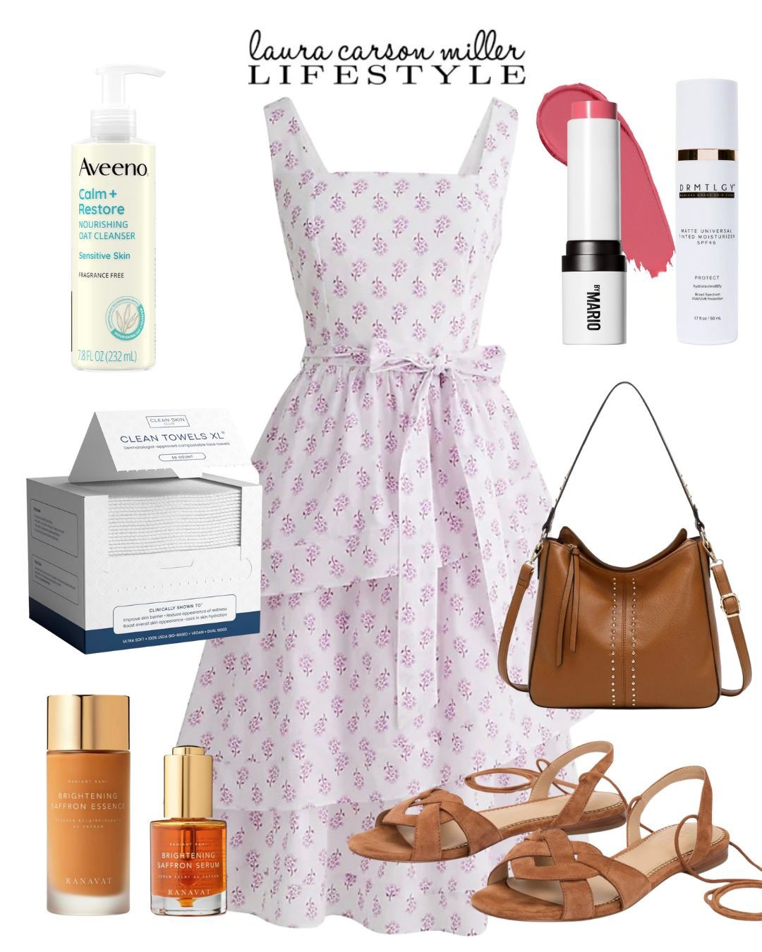 A beautiful dress with strappy flat sandals and a matching bag, complimented by glowing skin and a no-makeup makeup look. 
Laura Carson Miller, spring fashion, spring beauty, skincare, makeup, natural makeup, graduation dress, wedding guest dress, party outfit, sundress, flat sandals, blush stick

#LTKItBag #LTKBeauty #LTKShoeCrush