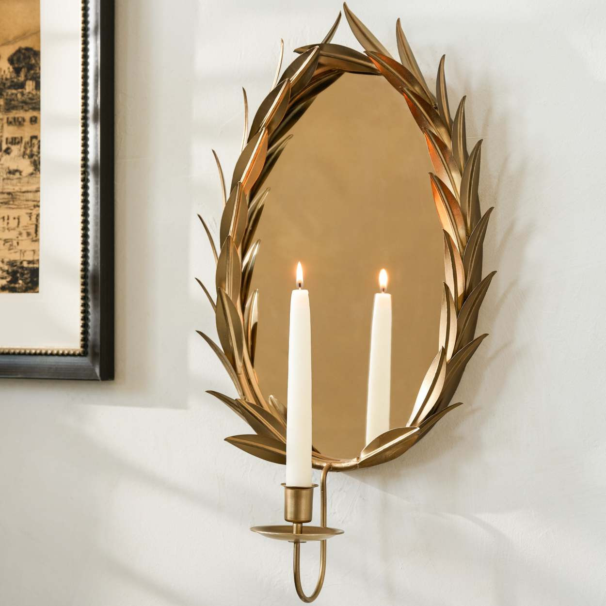 Gilded Wreath Mirrored Wall Sconce | Magnolia