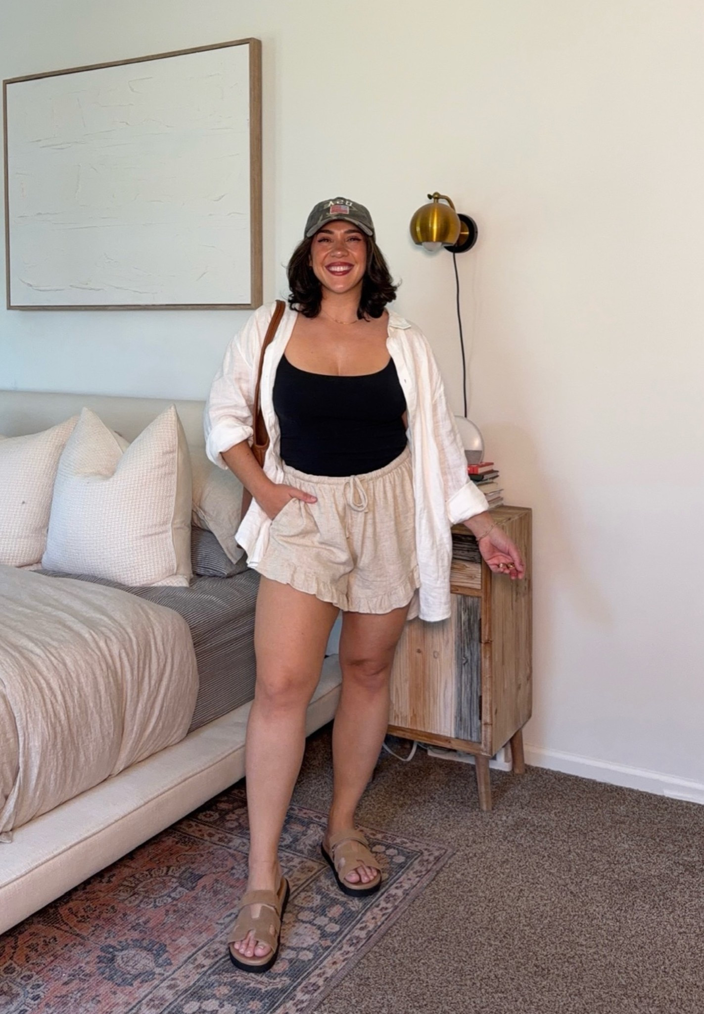 Pinterest vs me trying a "hot weather" outfit with linen shorts! Such a cute & easy look! Size M tank, L shorts, shirt is M

#LTKSeasonal #LTKMidsize #LTKootd