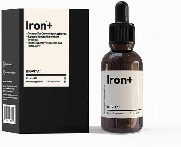 BIGVITA Iron+ | High Absorption Supplement with Microencapsulated Iron Drops + Folate, B6 & Cranb... | Amazon (US)