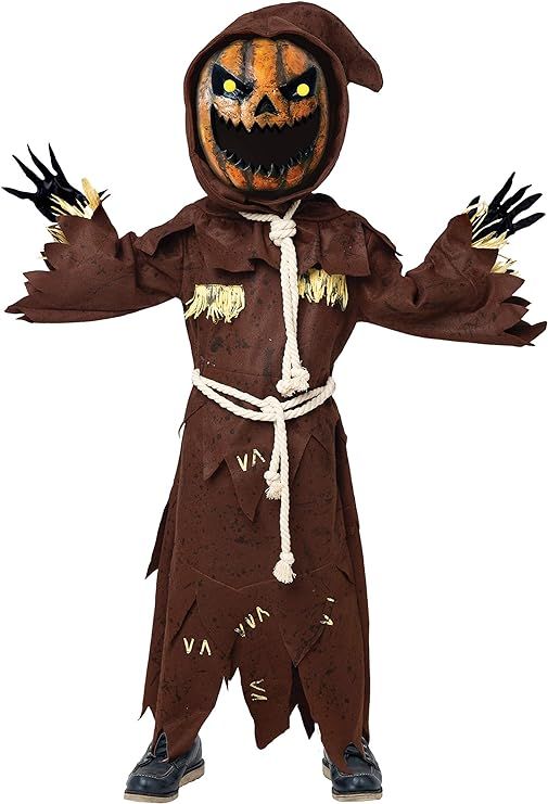 Scary Scarecrow Pumpkin Bobble Head Costume w/Pumpkin Halloween Mask for Kids Role-Playing | Amazon (US)