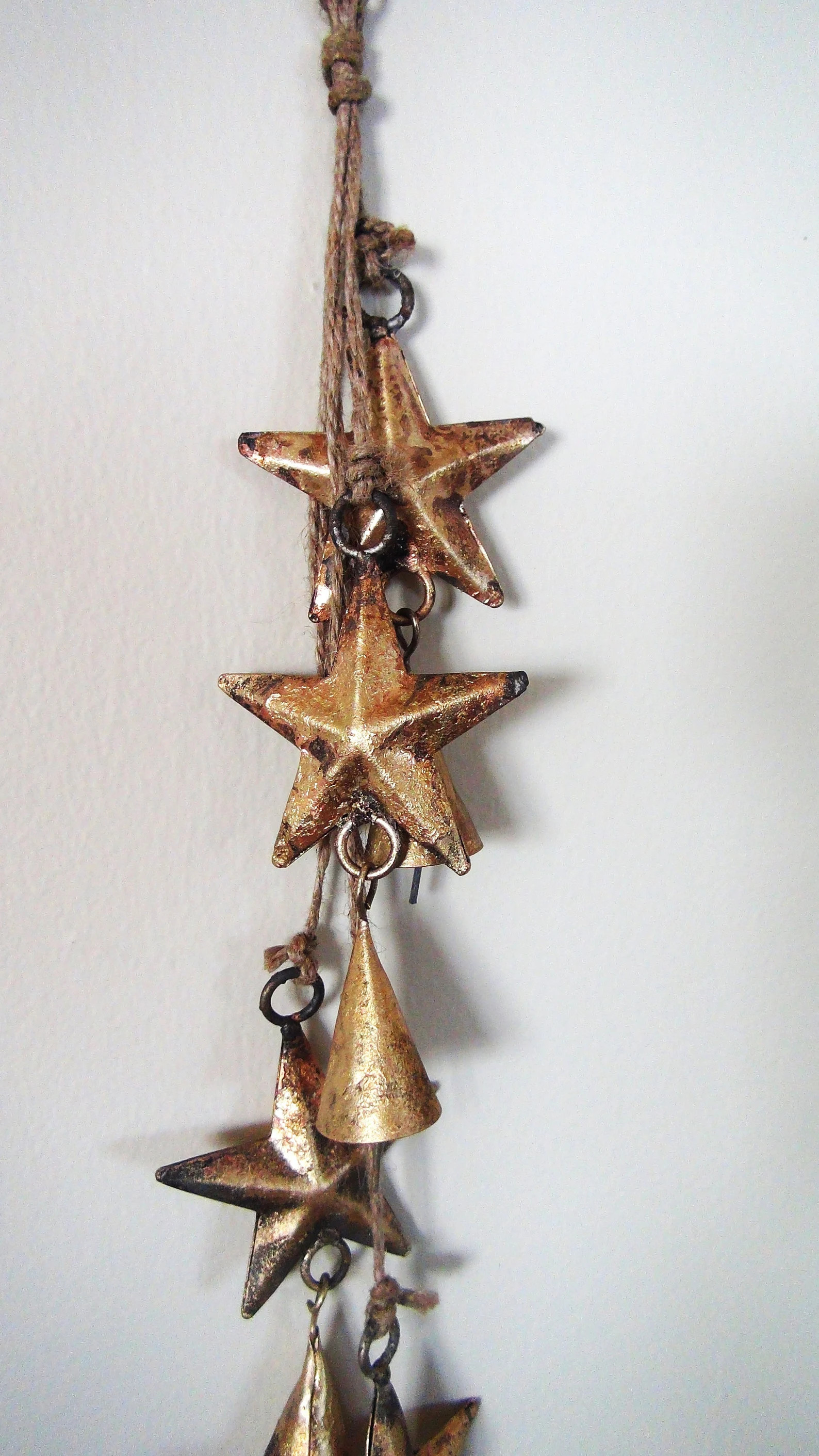 SHOOTING STARS Bell Hanging Strung on Jute - 8 Rustic Gold Stars and Cone Bells - 2 Sizes For Doo... | Etsy (Global)