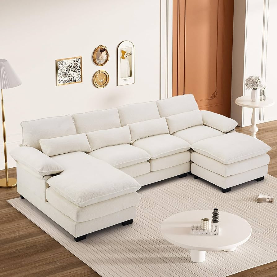 U Shape Sectional Sofa Cloud Couch for Living Room, 114" Comfy Chenille Modular Sofa, Modern Upho... | Amazon (US)