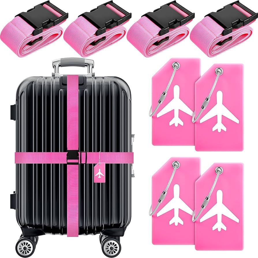 8 Pack Luggage Straps Suitcase Tags Set, Travel Adjustable Suitcase Belt Silicone Luggage Tags wi... | Amazon (US)