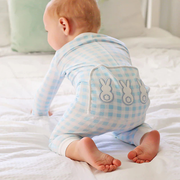 Bunny Tail Blue Gingham Zip Sleeper | Classic Whimsy