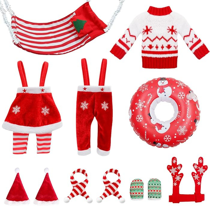 Christmas Doll Clothes Accessories Kits, 12PCS Skiing Christmas Outfit, Suspender Pants & Skirt, ... | Amazon (US)