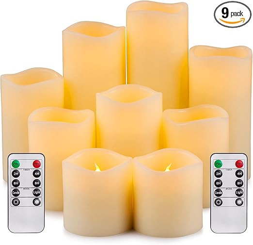 RY King Battery Operated Flameless Candle Set of 9 Real Wax Pillar Decorative Led Fake Candles wi... | Amazon (US)
