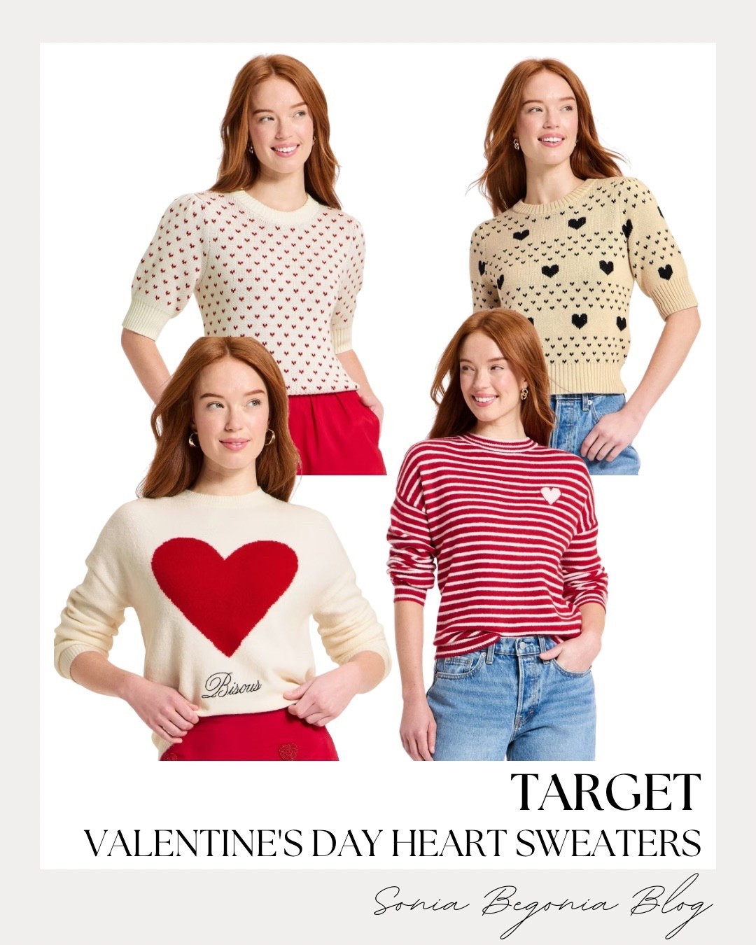 VALENTINE’S DAY SWEATERS: Sweet Hearts, Stripes, & Cozy Knits! ❤️

Embrace the romantic holiday trend with this perfectly balanced under $30 seasonal look! 💖

We are obsessed with the variety of statement pieces: from the cream short-sleeve knit featuring delicate red heart embroidery to the classic navy and tan version with bold black hearts. Balance the playful patterns with timeless textures like a cozy ivory long-sleeve pullover showcasing a large "Bisous" heart graphic. Finish your look with a pop of pattern: choose the red and white horizontal striped sweater with a dainty heart accent for a touch of polished, everyday glam!

#OOTD
#OutfitOfTheDay
#ValentinesDayStyle
#TargetStyle
#TargetFinds
#HeartSweater
#CozyAesthetic
#WinterFashion
#GalentinesDay
#RedAndWhite
#CasualStyle
#EverydayChic
#LTKUnder30

#StylingInspo


#LTKgrwm #LTKValentine #LTKootd