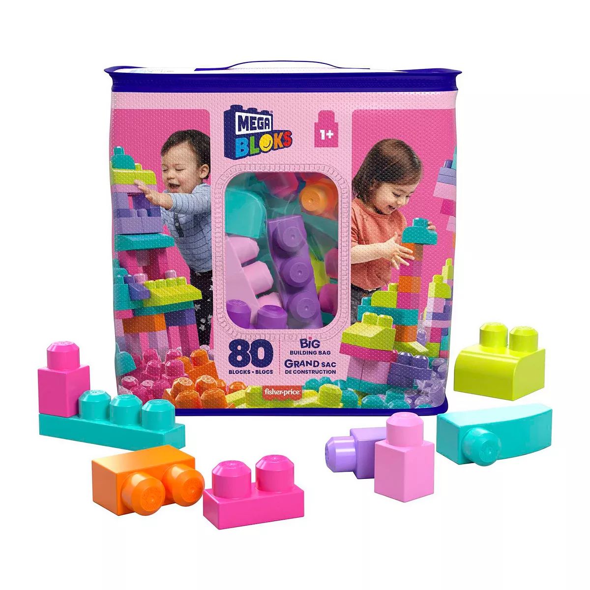 MEGA BLOKS 80-piece Big Building Bag Blocks for Toddlers 1-3, Pink | Kohl's