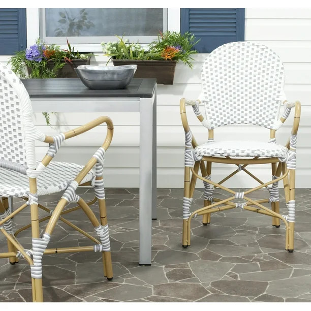 Safavieh Hooper Outdoor Stacking Arm Chair, Set of 2 - Grey/White - Walmart.com | Walmart (US)