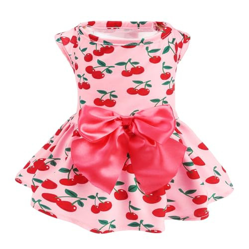 PUPTECK Print Dog Dress Pet Apparel with Cute Bowtie Puppy Clothes Outfit, Cherry, S | Amazon (US)